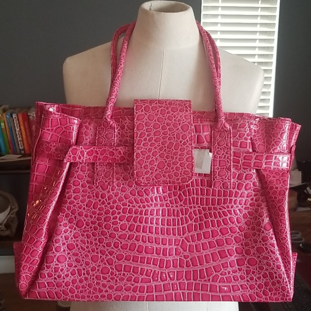 Elizabeth Arden gator embossed pink tote
